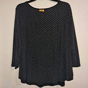Ruby Rd. Black Blouse With Beaded Silver Dots Elegant Evening Festive Chic Loose